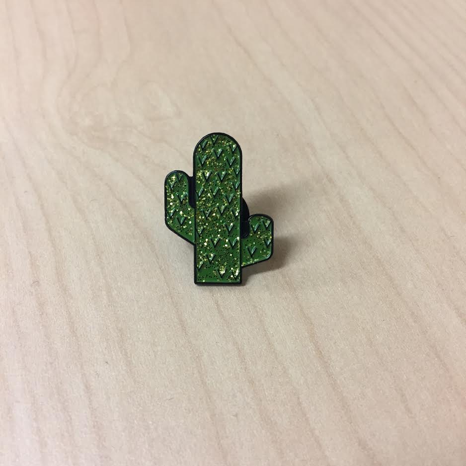 Product shots of Flower Chainz - Glitter Cactus Enamel Pin