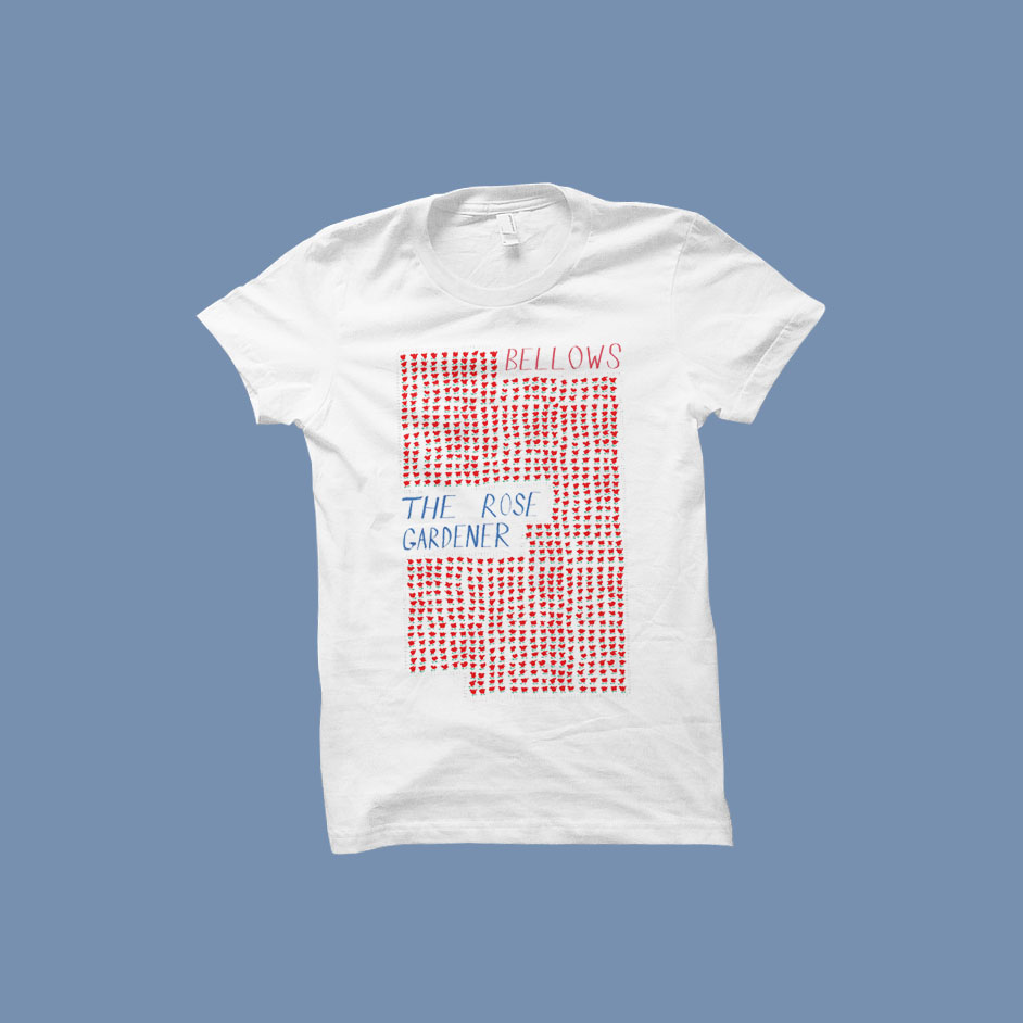 Product shots of Bellows - The Rose Gardener T-Shirt