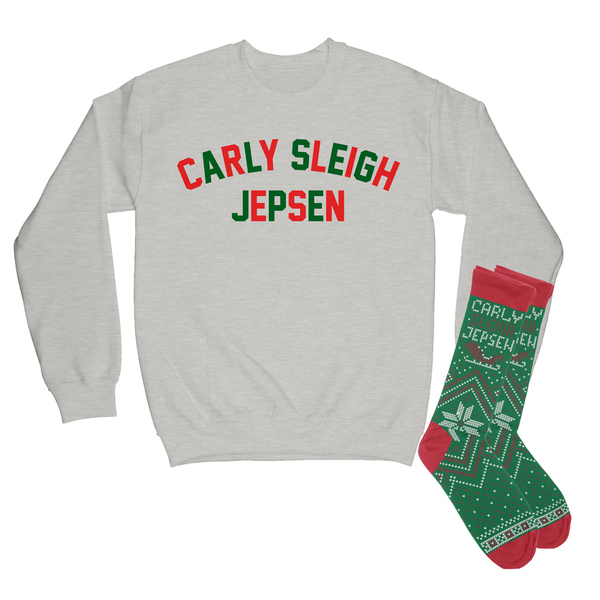 Carly Sleigh Jepsen Varsity Block Sweatshirt (green/red) + Green Socks