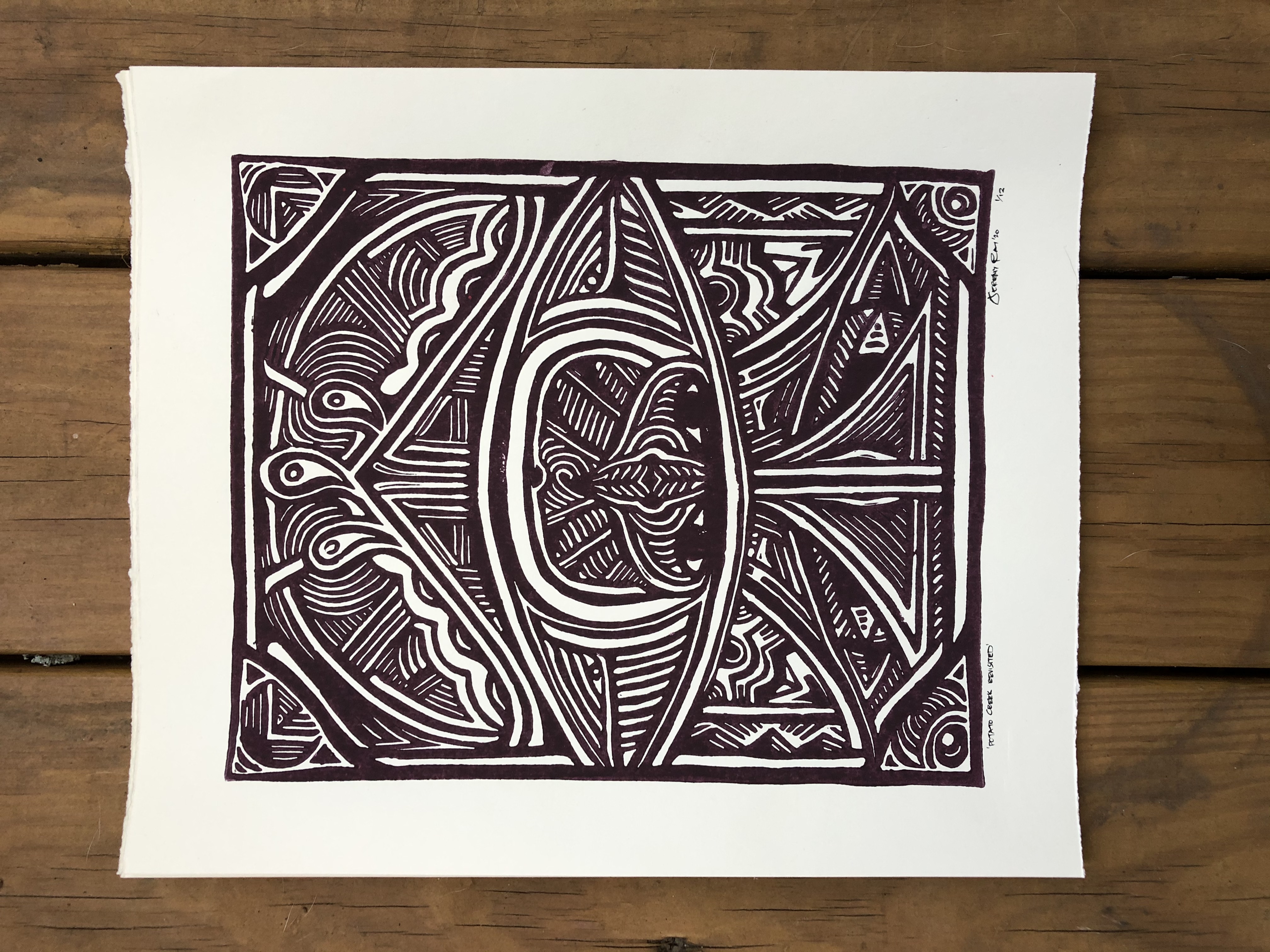 'Potato Creek Revisited' Lino Block Print