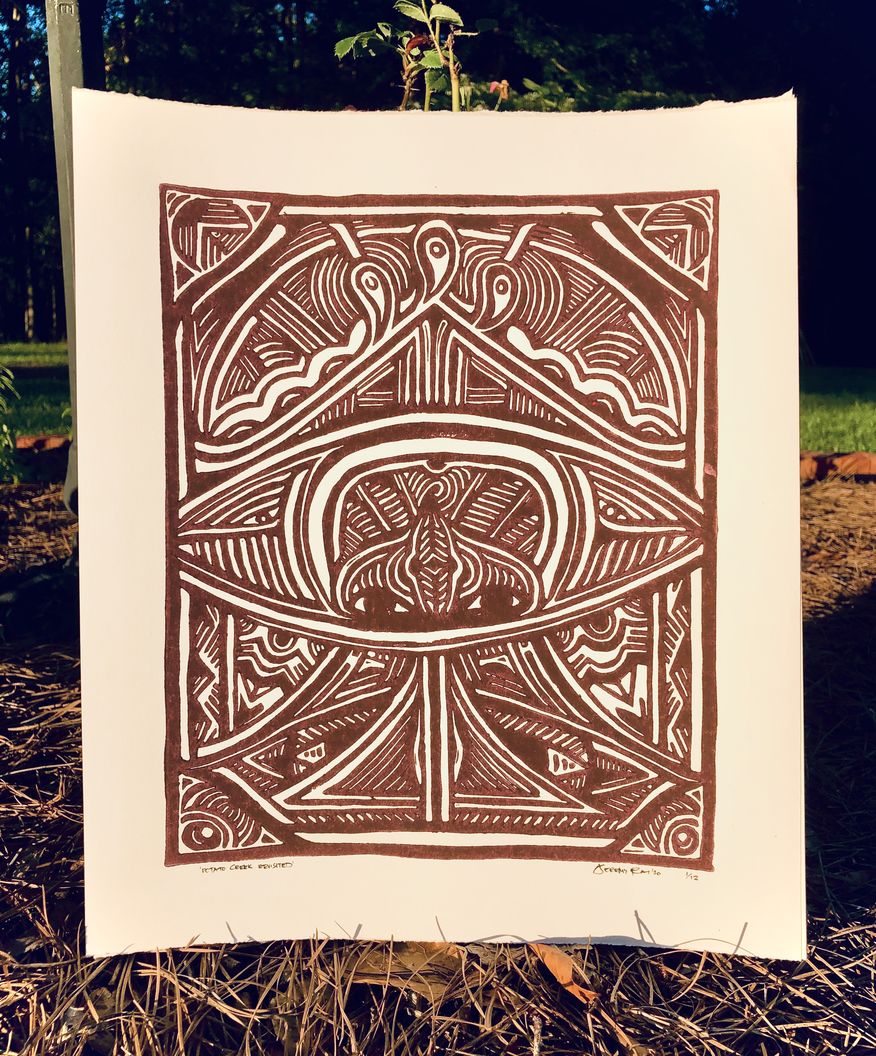 'Potato Creek Revisited' Lino Block Print