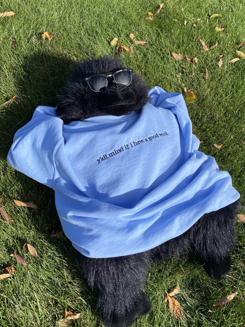 Y'all Mind Embroidered Crewneck - Light Blue
