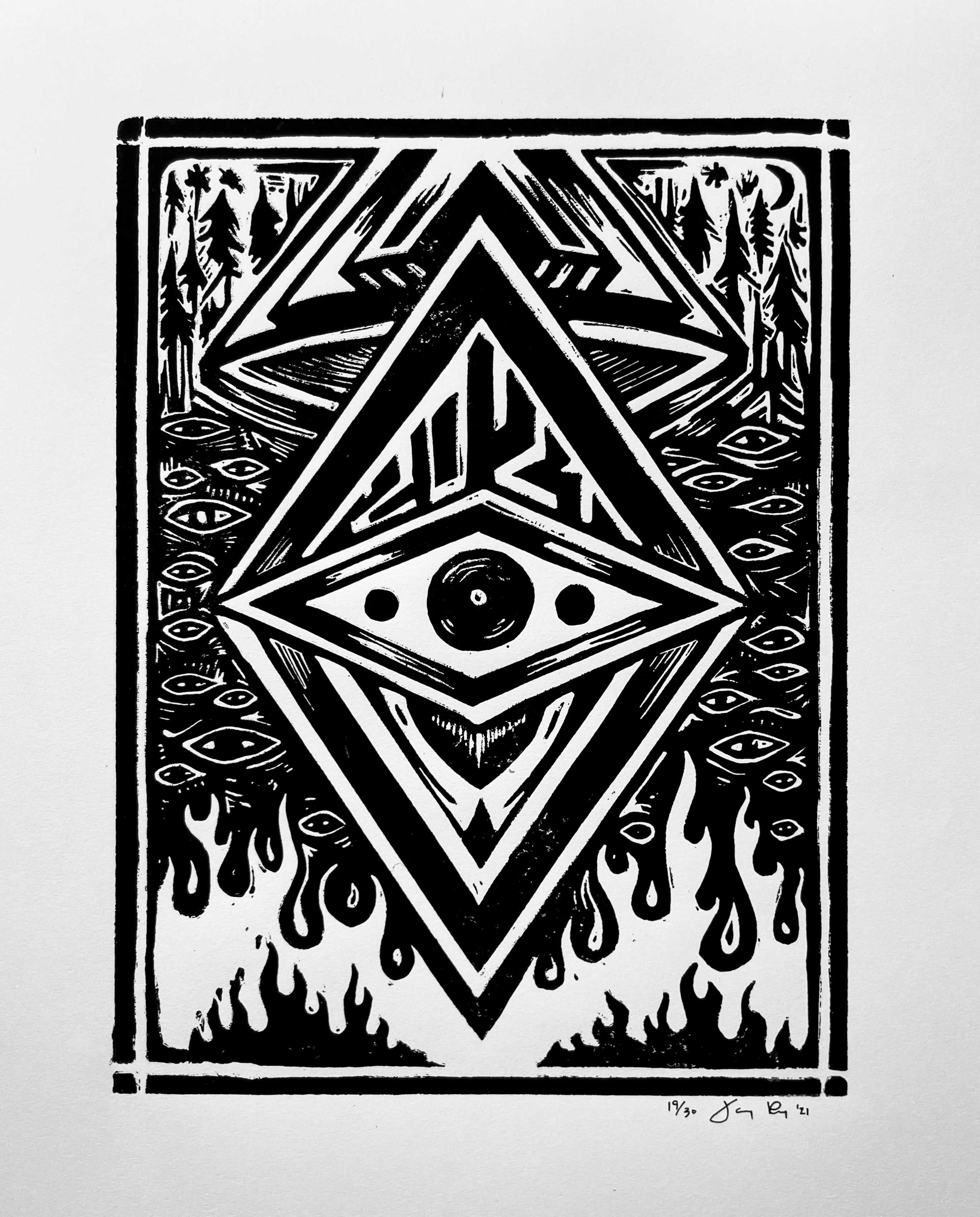 'Twenty/Twenty One' Lino Block Print