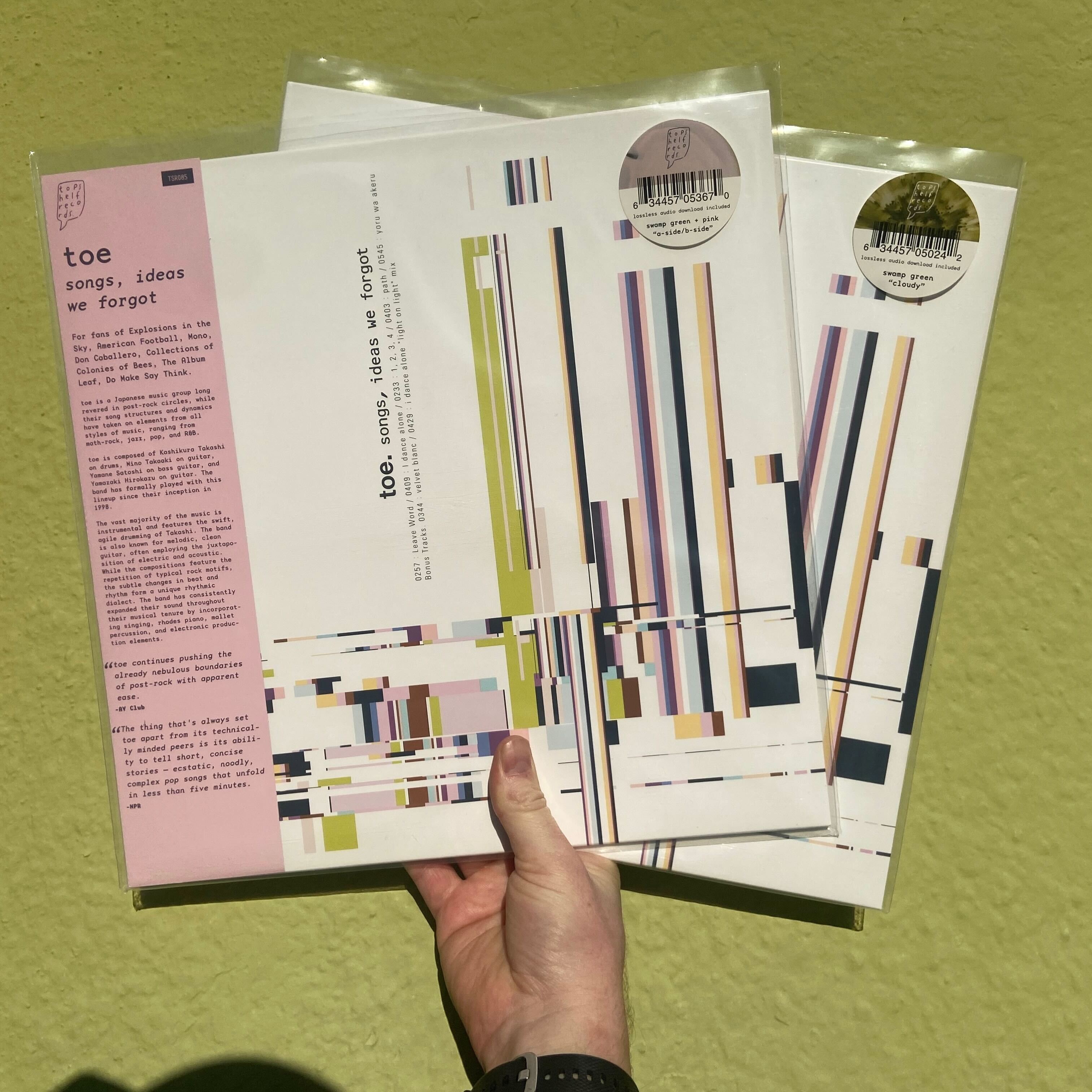 Product shots of toe - songs, ideas we forgot