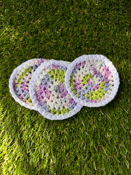 Purple, Green and White Cotton Crochet Coasters