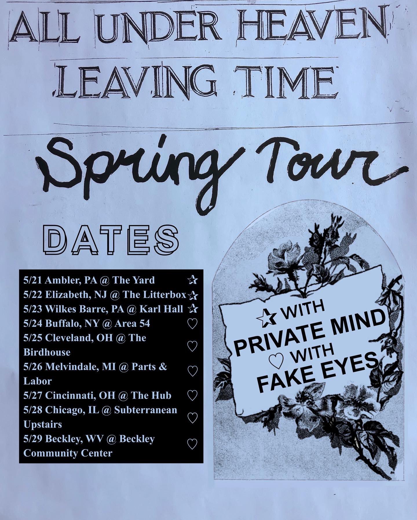 leaving time, all under heaven spring 2022 tour flyer