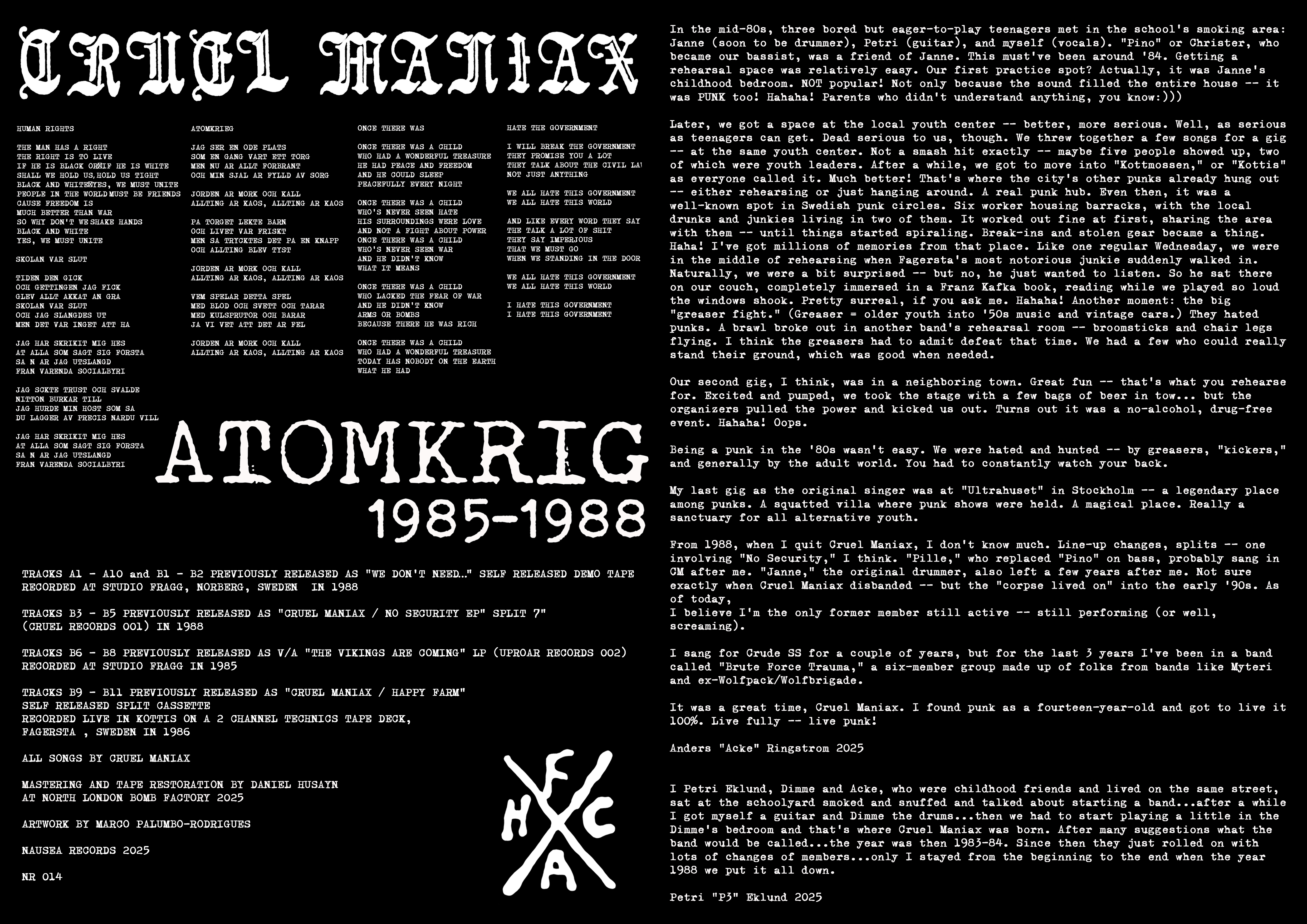 CRUEL MANIAX - Atomkrig 1985-1988 LP (NR014)
