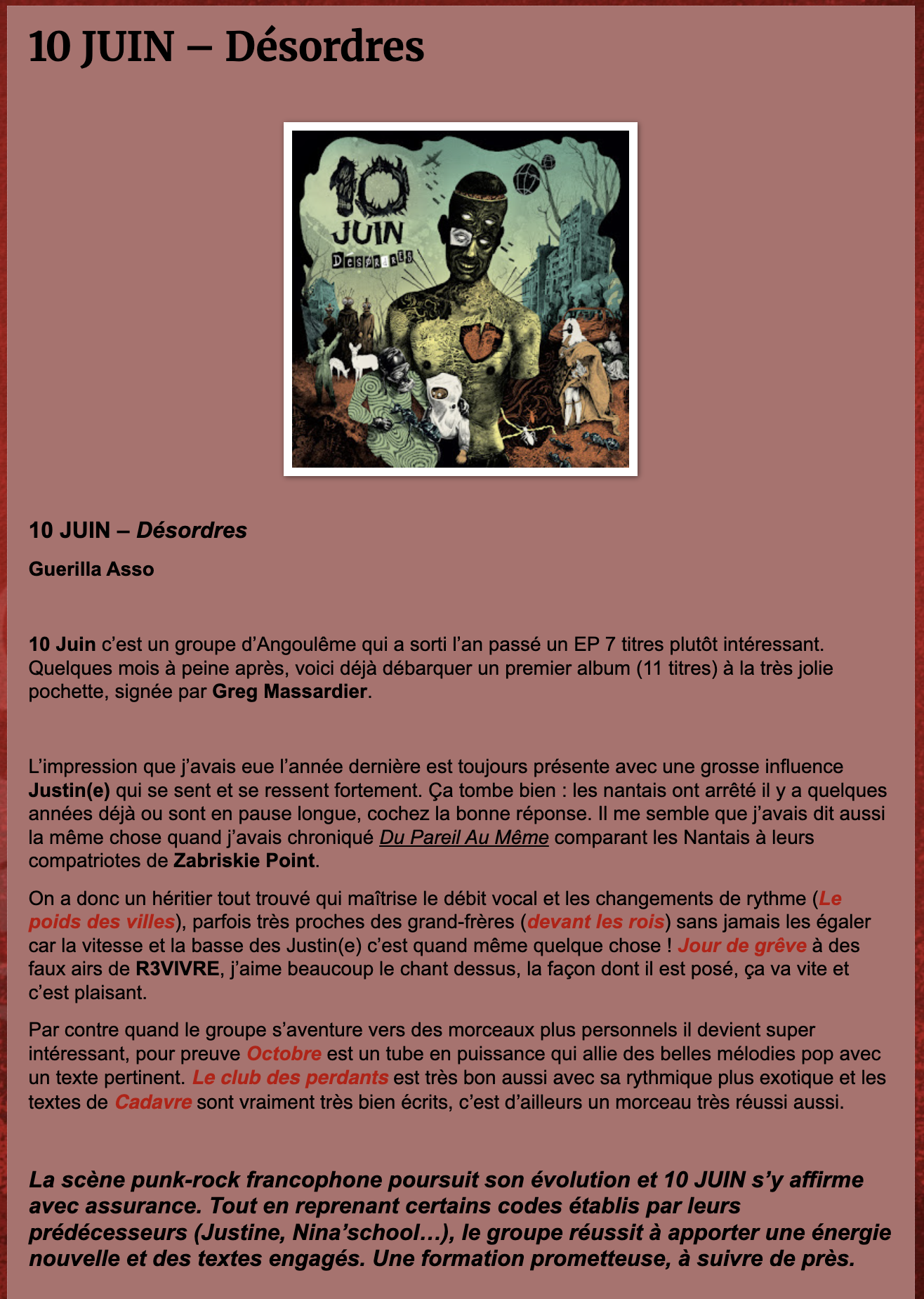 10 Juin - Désordres