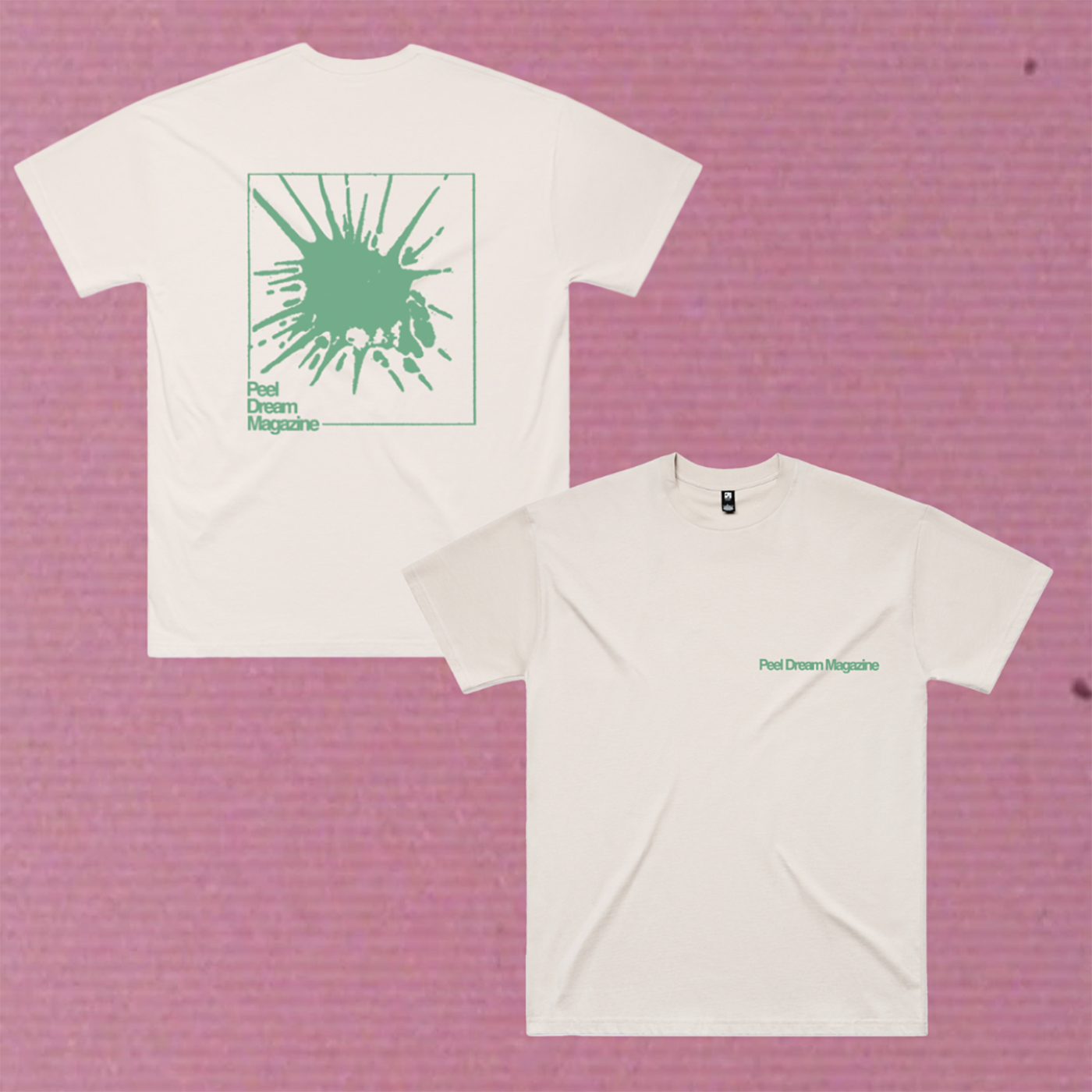Product shots of Peel Dream Magazine - Splat tee