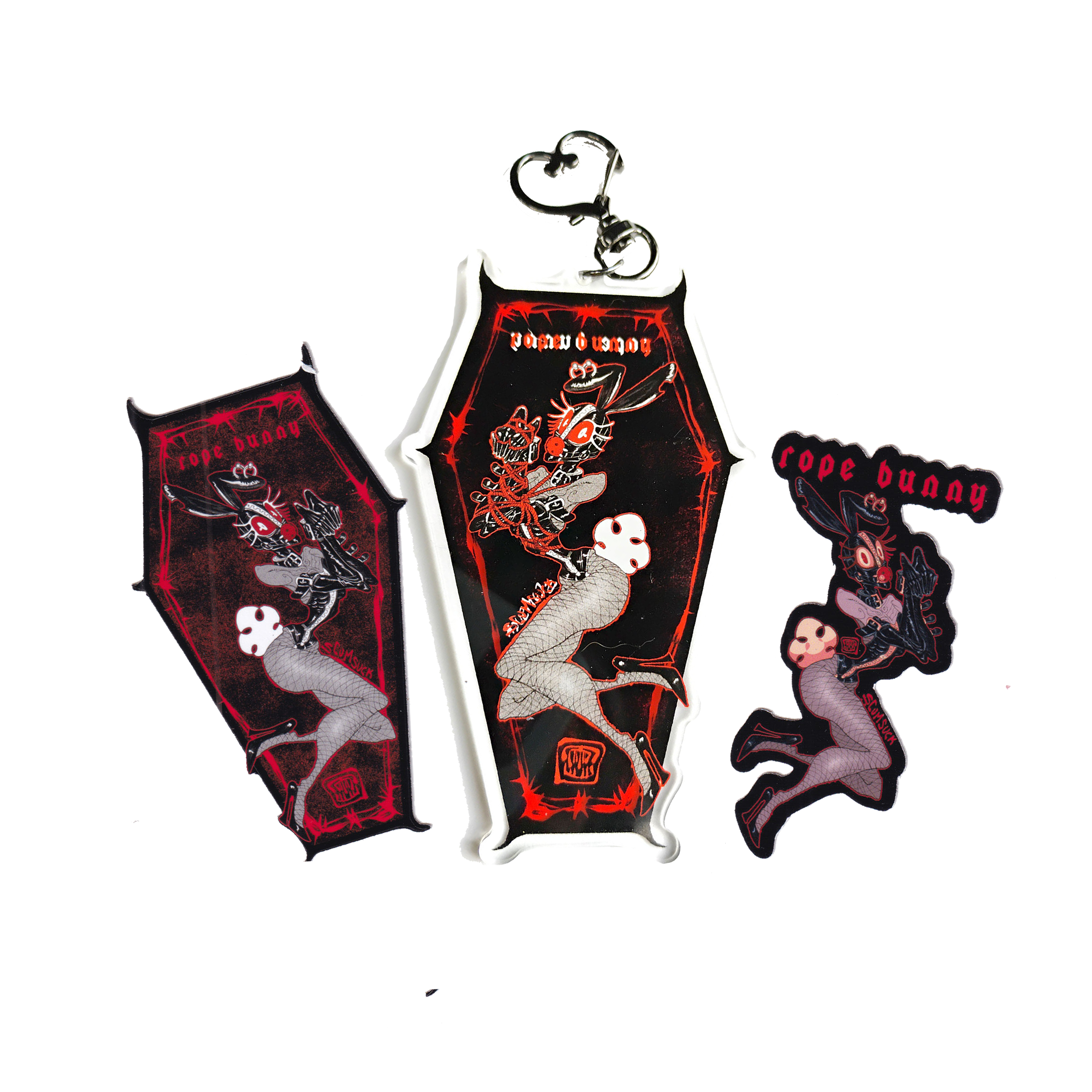 Acrylic Charm & Sticker Bundle: Rope Bunny + Kitty