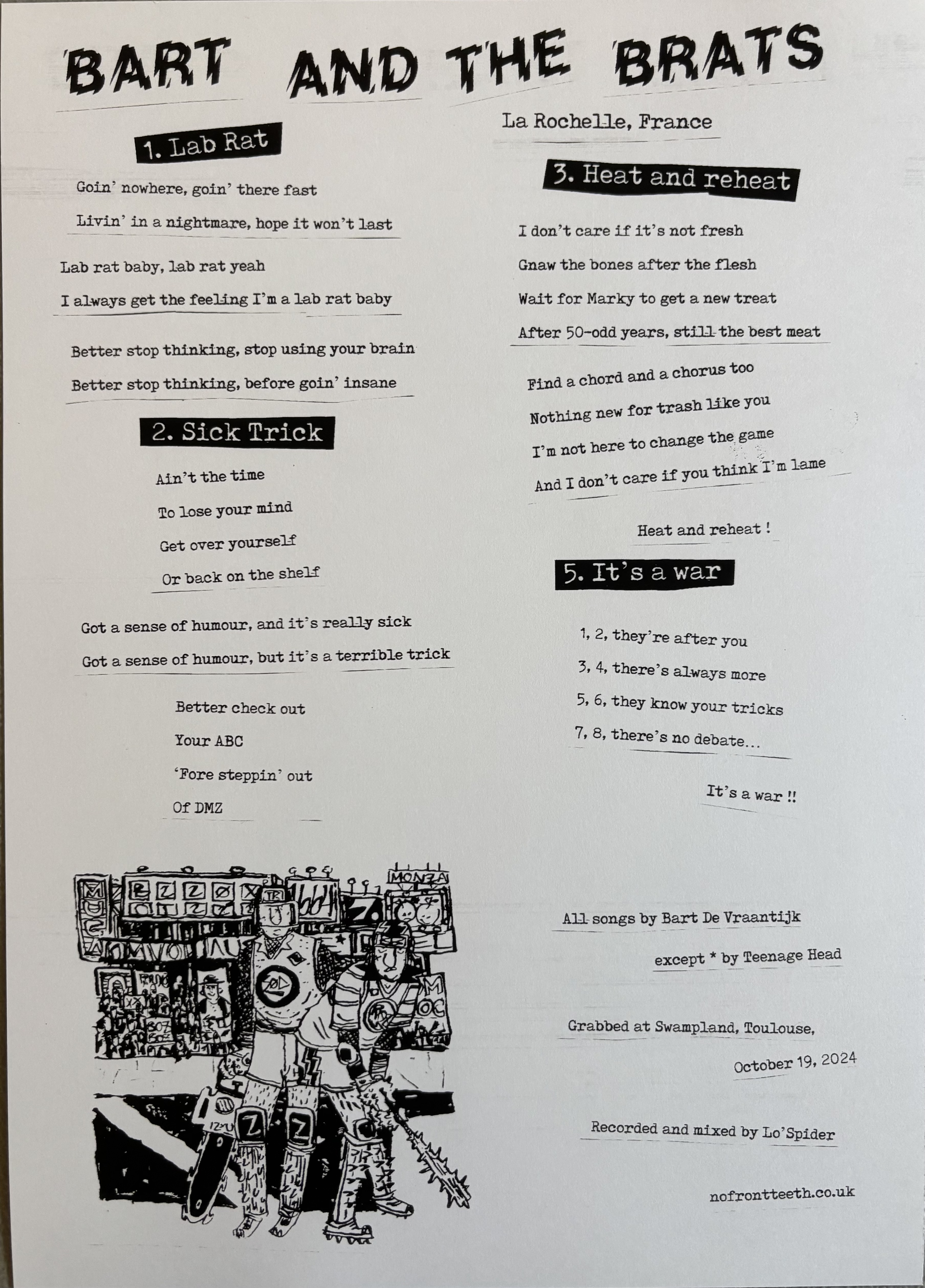 TENEMENT RATS / BART & THE BRATS - Sick Trick LP [Import] (No Front Teeth)