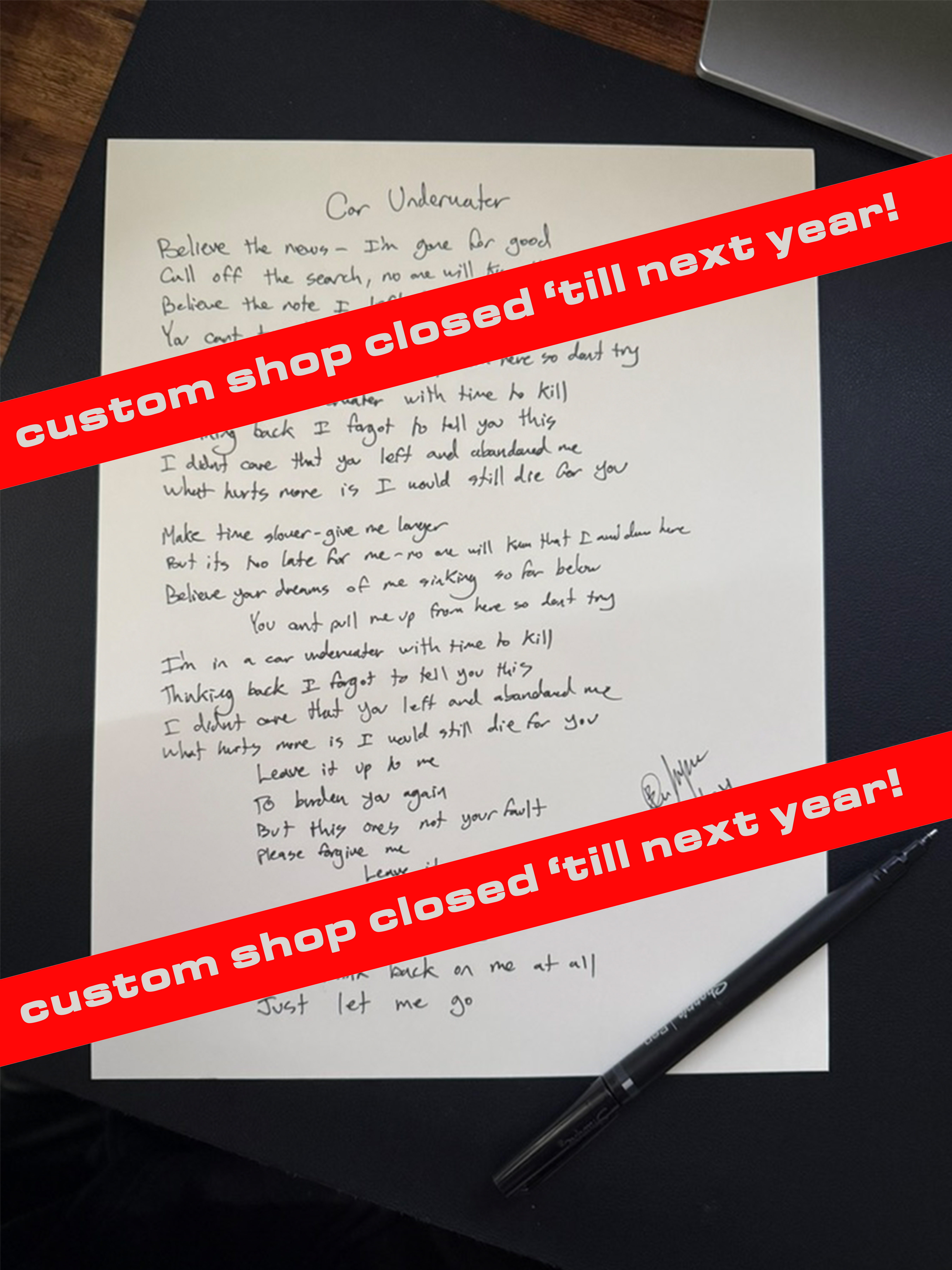 Ben Jorgensen Custom Handwritten Lyrics