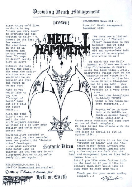 HELLHAMMER - Satanic Rites
