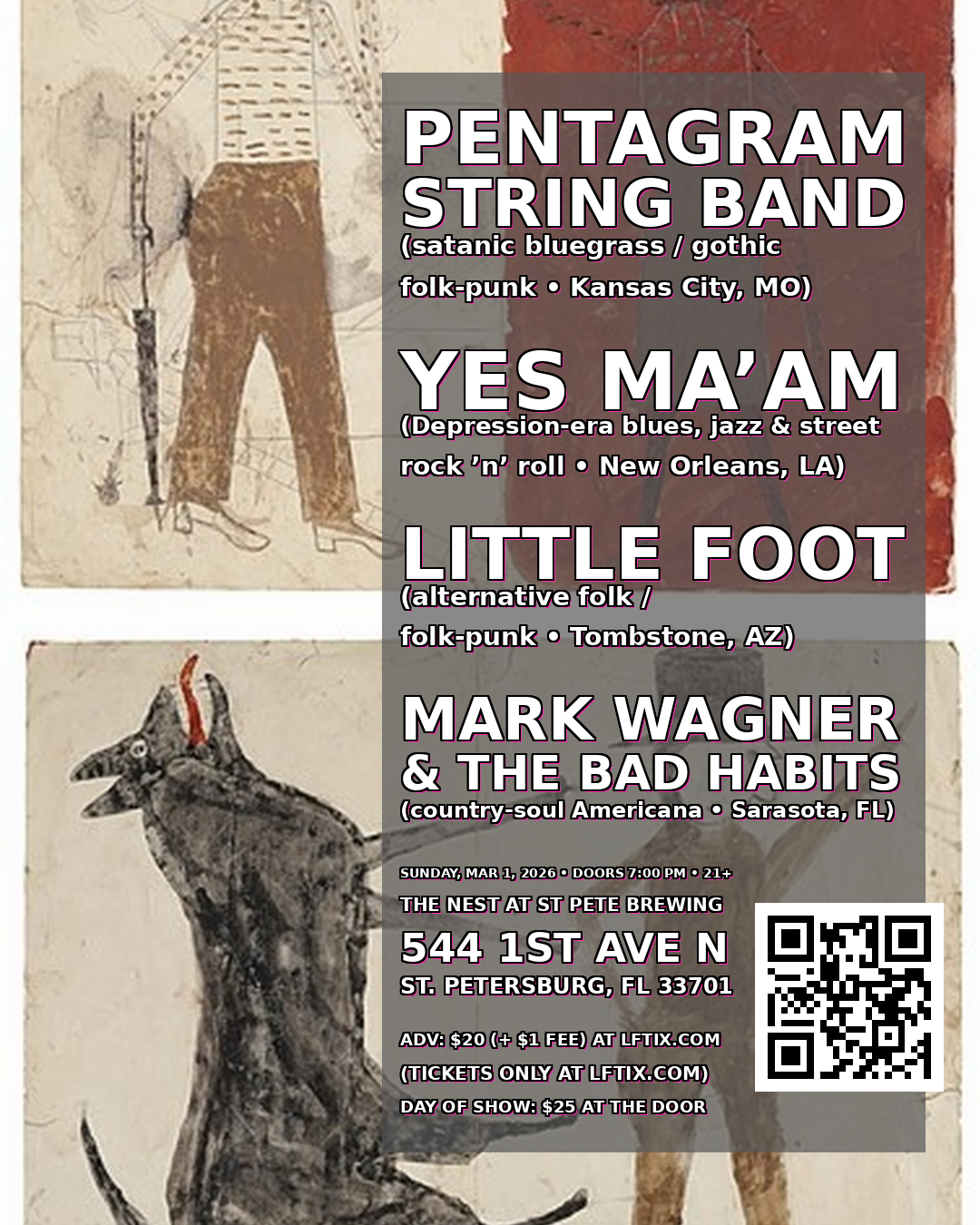 PENTAGRAM STRING BAND • YES MA’AM • LITTLE FOOT • MARK WAGNER & THE BAD HABITS