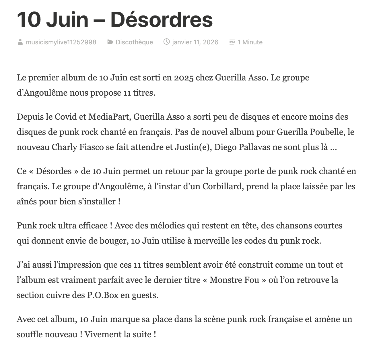 10 Juin - Désordres