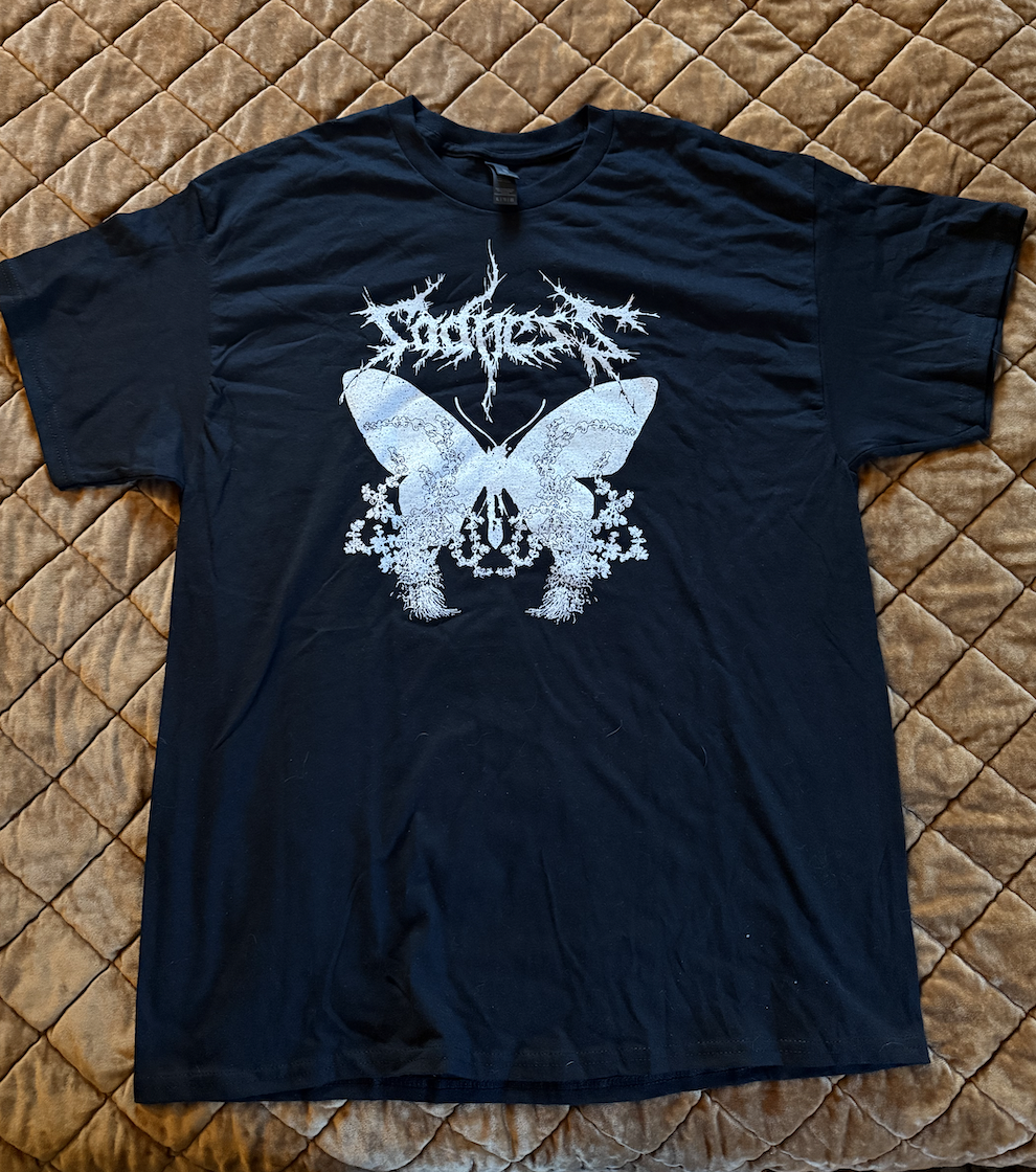 Sadness Short Sleeve Black T with Butterfly Graphic