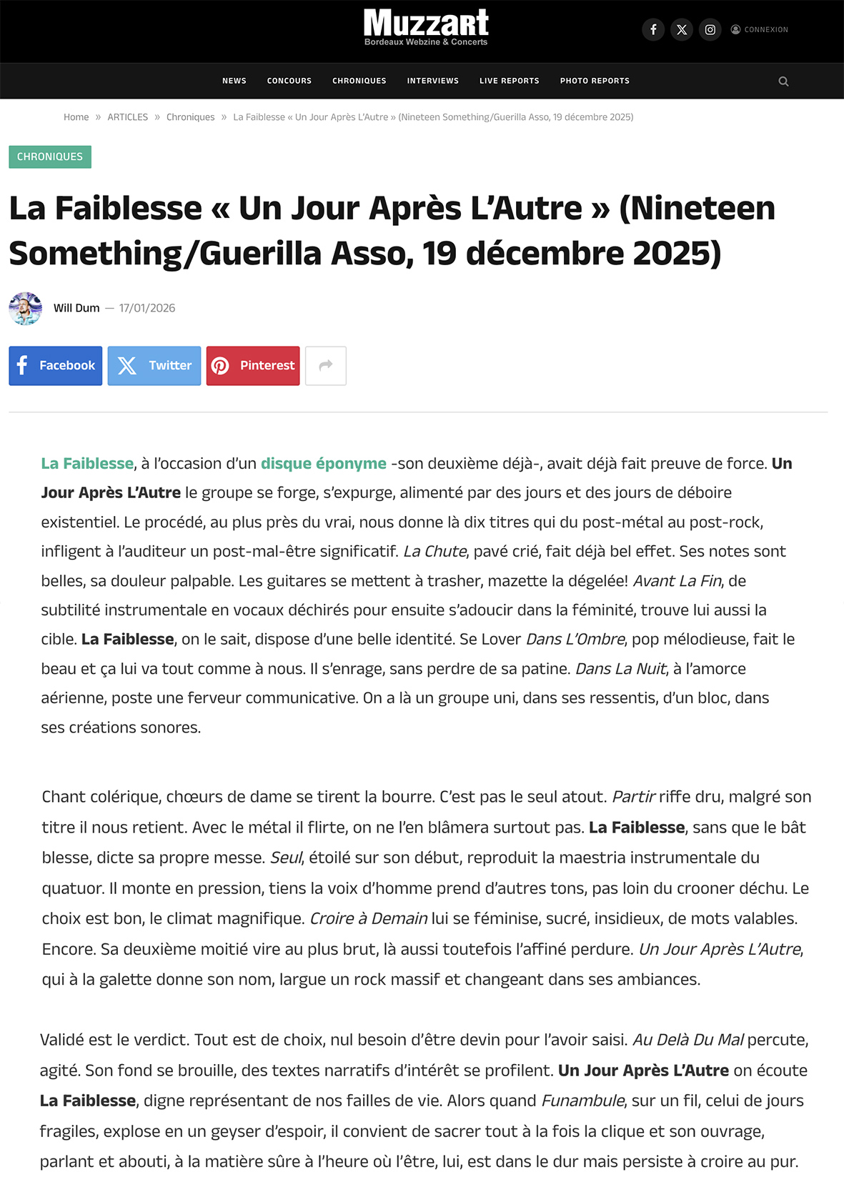 La Faiblesse - Un jour après l'autre