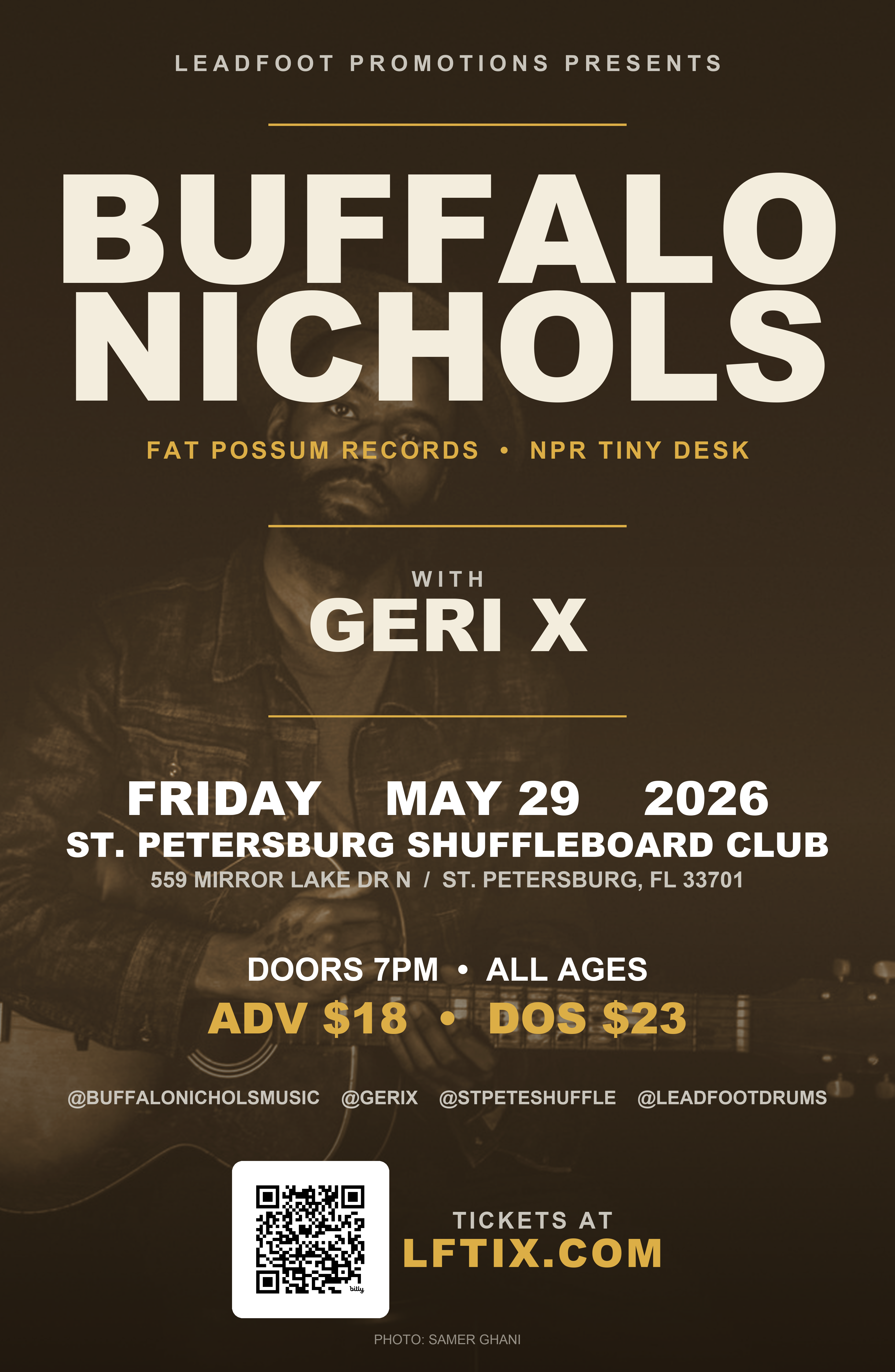 Plenty of tickets at door - Buffalo Nichols, Geri X at St. Petersburg Shuffleboard Club