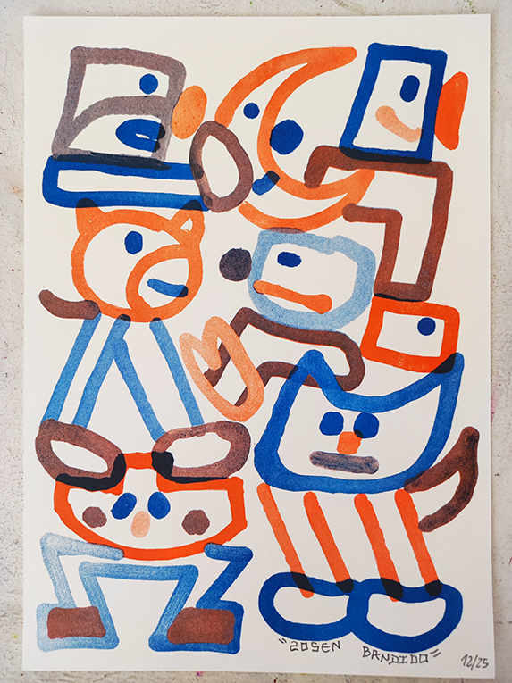 Orange and Blue lines riso print